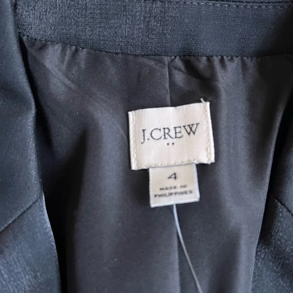 J Crew Women's Double Breasted Blazer Size 4 Lined High Shine Black Coat $220